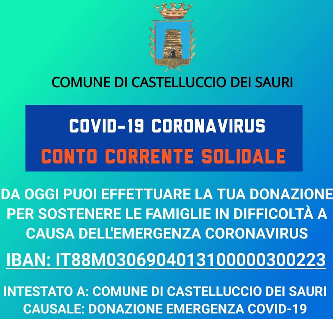 EMERGENZA CORONAVIRUS COVID-19 - ISTITUITO CONTO CORRENTE SOLIDALE
